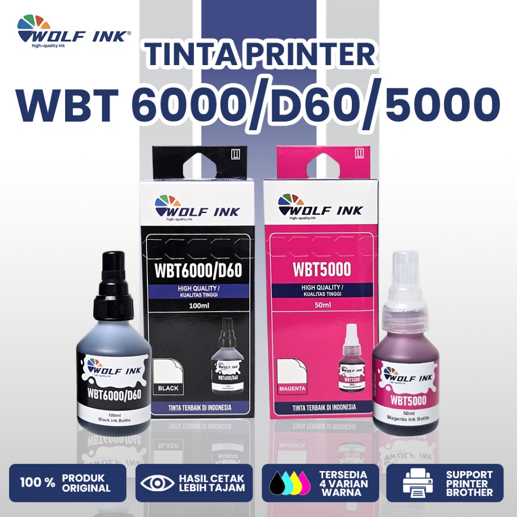 WOLF INK Tinta Brother BT5000 BTD60 DCP-T420W, DCP-T500W, DCP-T510W MFC-T925DW, MFC-T4500DW