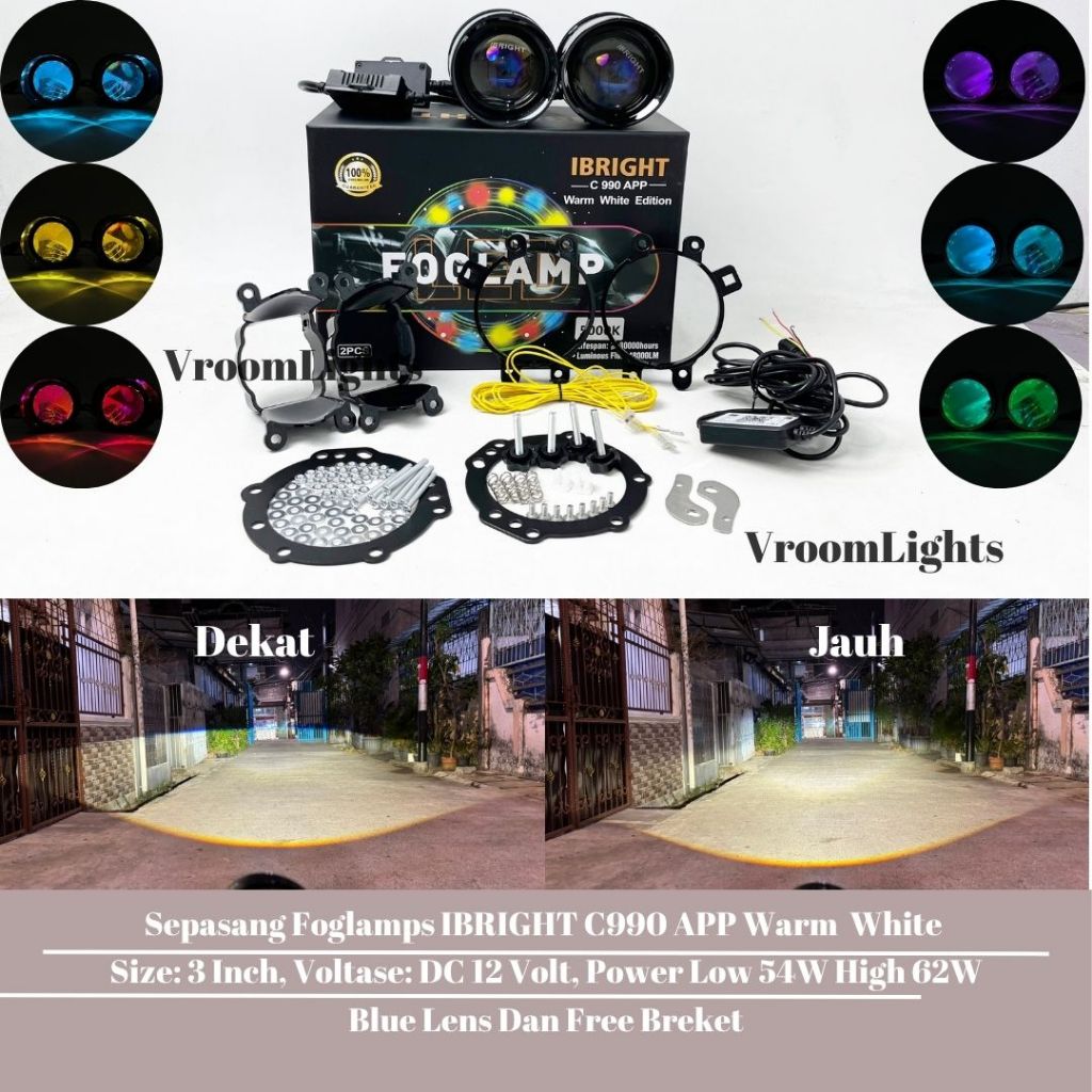 IBRIGHT Sepasang Foglamp 3 Inch Blue Lens Honda dan Toyota Breket Foglamp Universal C990 Foglamp