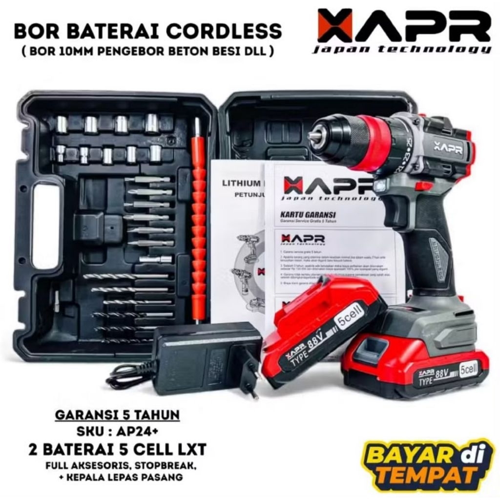 MESIN BOR BATERAI 88V APR AP24+ CORDLESS IMPACT DRIVER APR 88V AP24+ KEPALA.BOR BESI 10MM BOR BETON 
