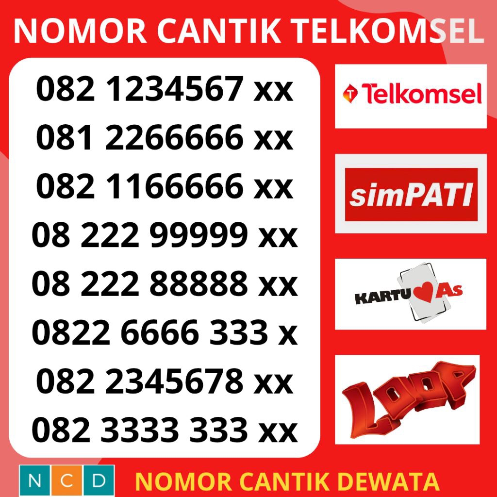 Nomor Cantik Simpati, Nomor Cantik Loop, Nomor Cantik Telkomsel, Kartu Perdana Cantik