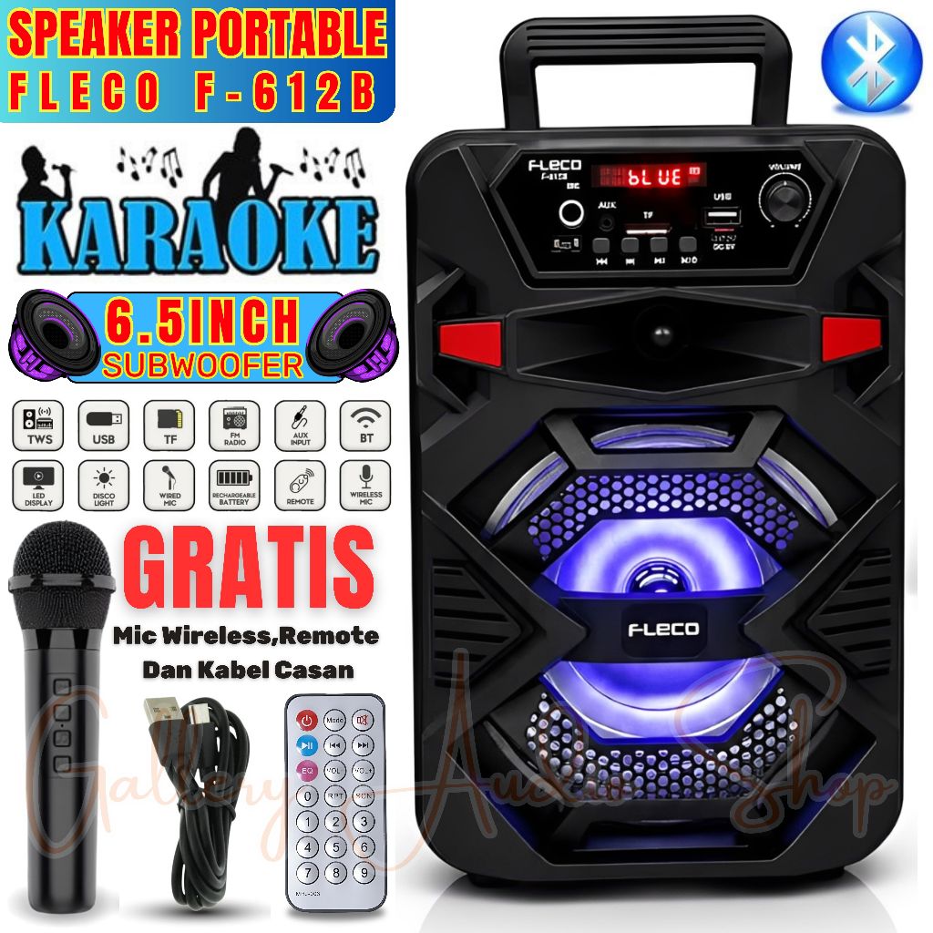 Speaker Bluetooth FLECO F-612B 6’5Inch [ Free 1Pcs Mic Wireless + Remote + Charger Usb ] | Speaker K