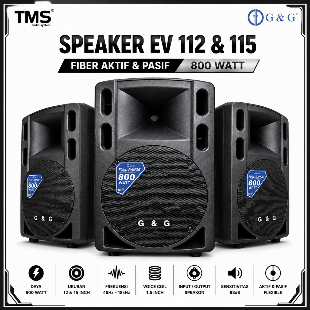 Speaker 12/15 Inch AKtif Pasif G&G EV 112/115 Usb Bluetooth Box Fiber Original Sound System I TMS