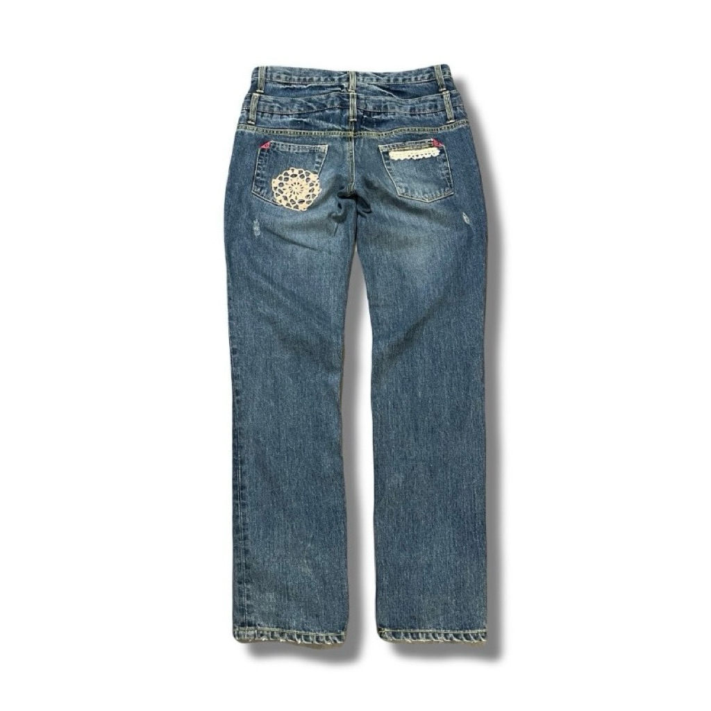 Double Waist Unique Pocket Distressed Fade Jeans | Celana Jeans Casual Outfit