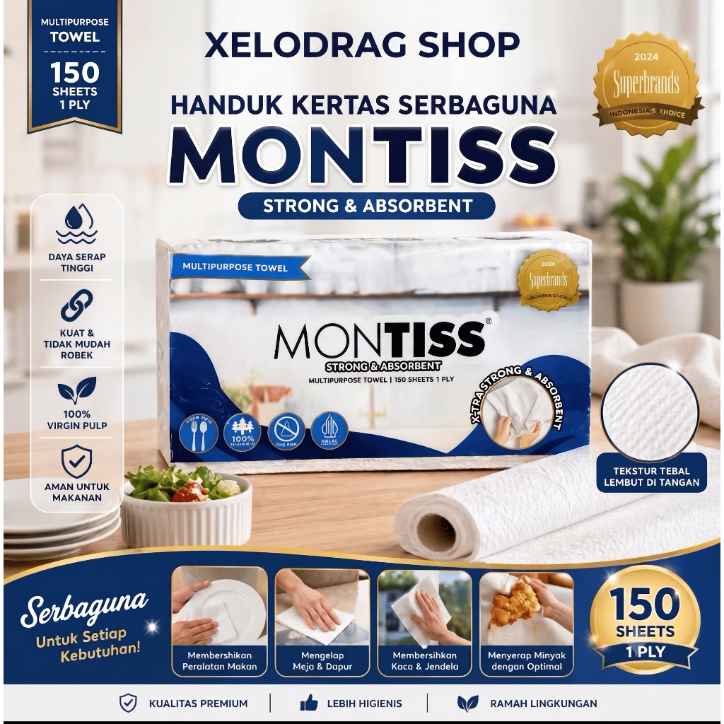 TISSUE SERBAGUNA MONTISS HANDTOWEL / TISSUE DAPUR MONTISS 150 sheets