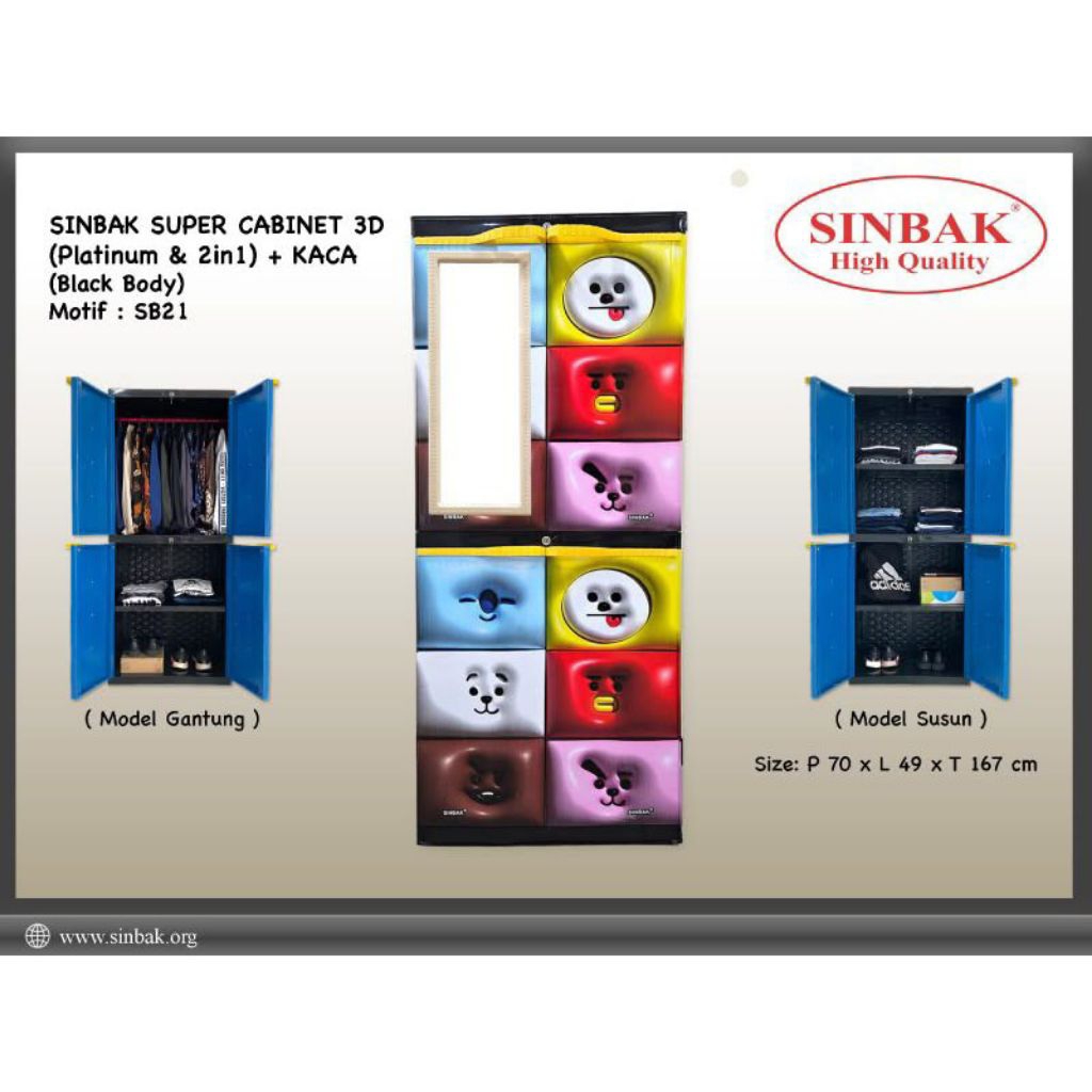 Lemari sinbak super cabinet + KACA motif SB21 SMILE