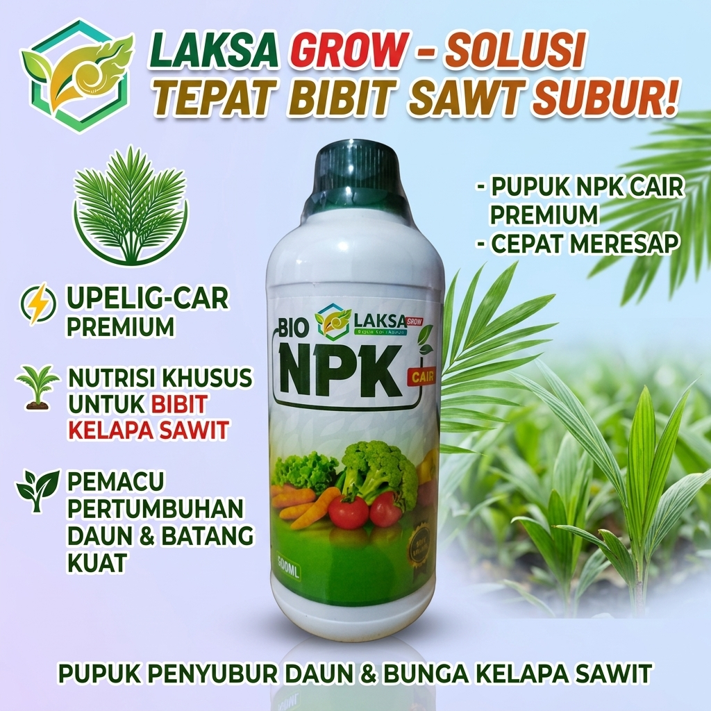 Laksa Grow - Pupuk Penyubur Daun Dan Batang Sawit Bibit 500ml Pupuk NPK Cair untuk Bibit Kelapa Sawi