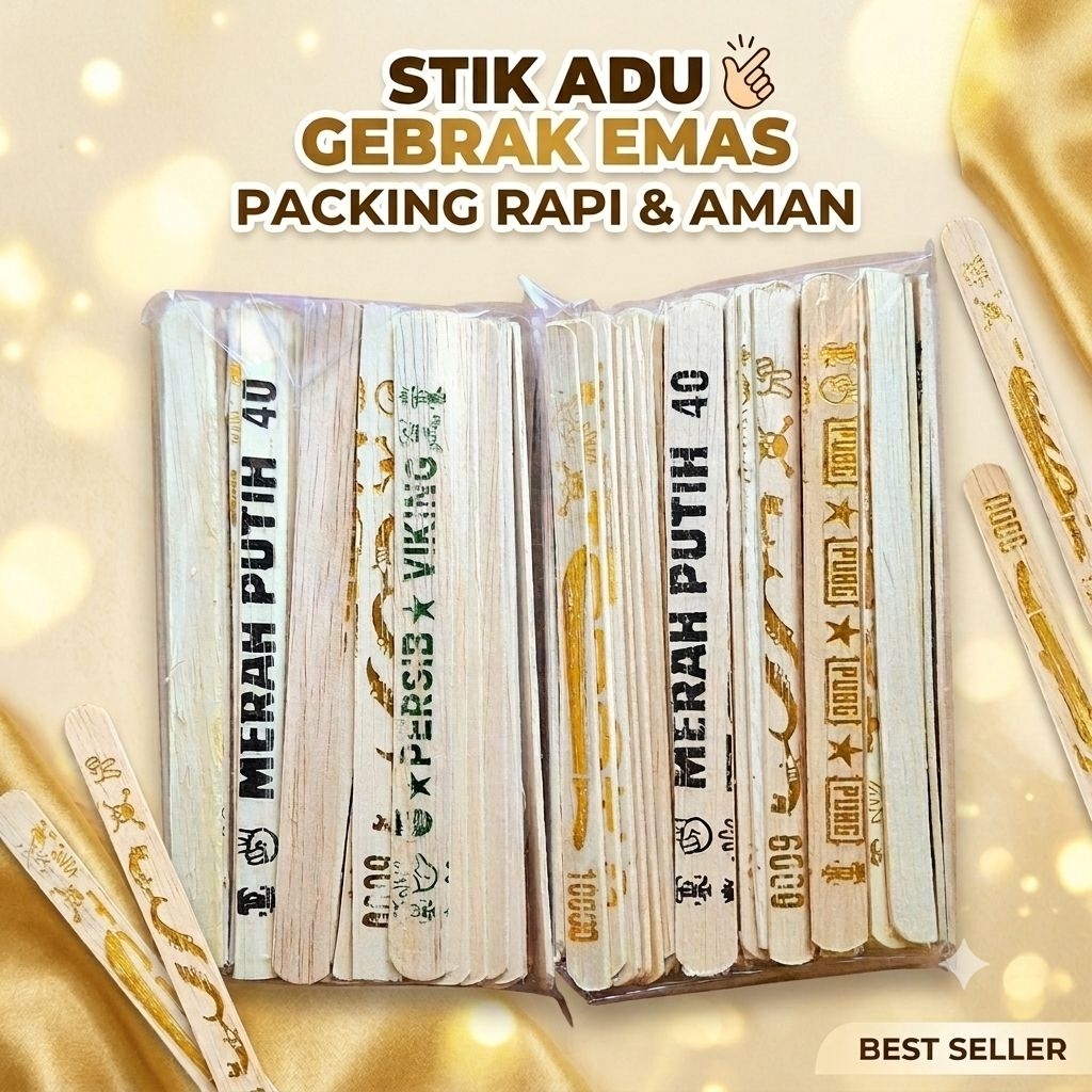 stik sablon metalik Glitter emas adu gebrak 80 pcs / mainan stik kayu adu