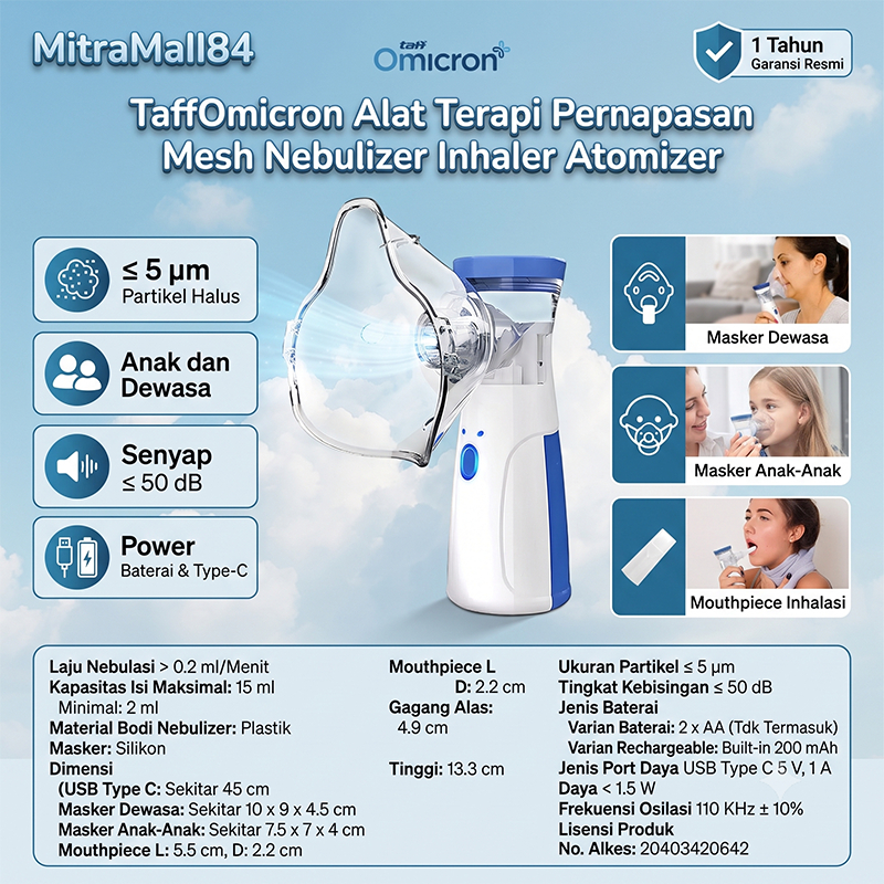 Omicron Alat Uap Pernafasan Asma | Alat Uap Nebulizer | inhaler hidung Bayi-Dewasa Upgrade Double Po