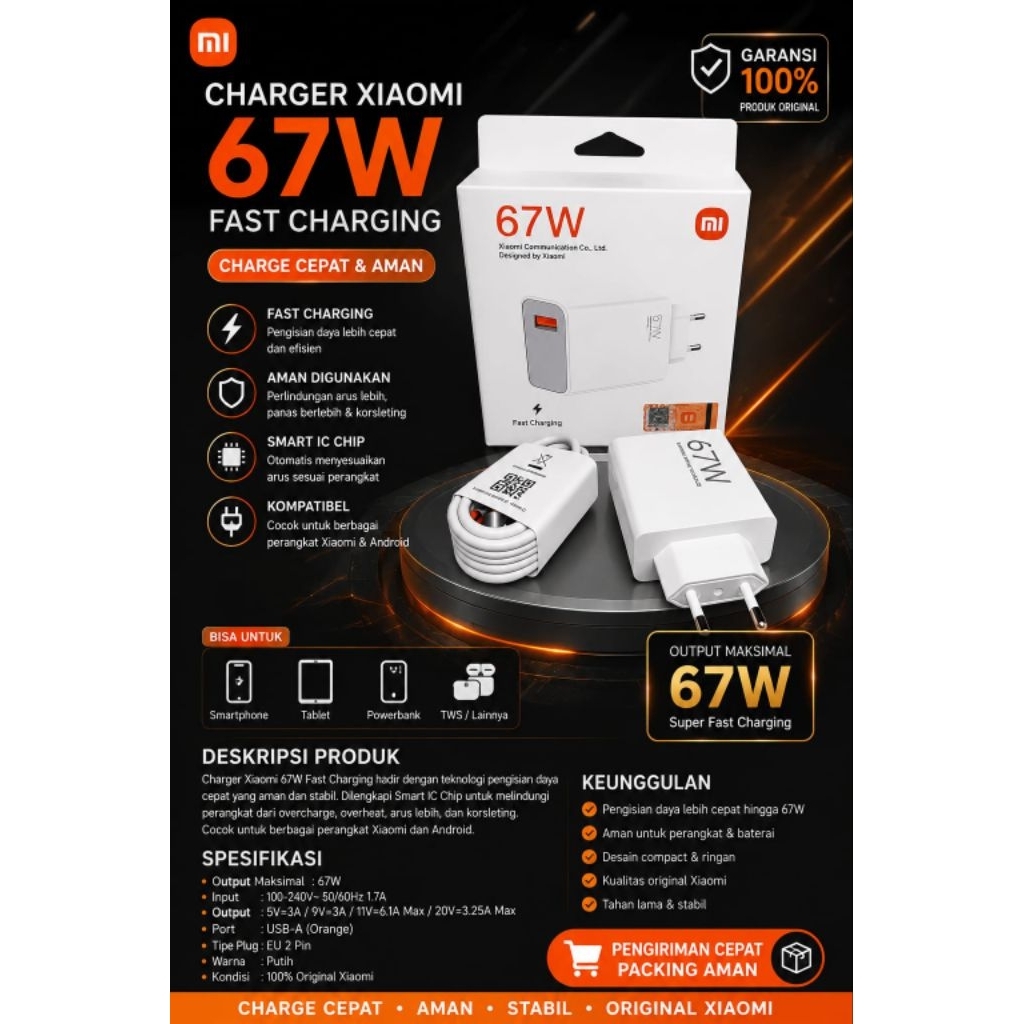Charger Xiaomi Type C 67W Fast Charging - MDY-12-EH, MDY-12-EU