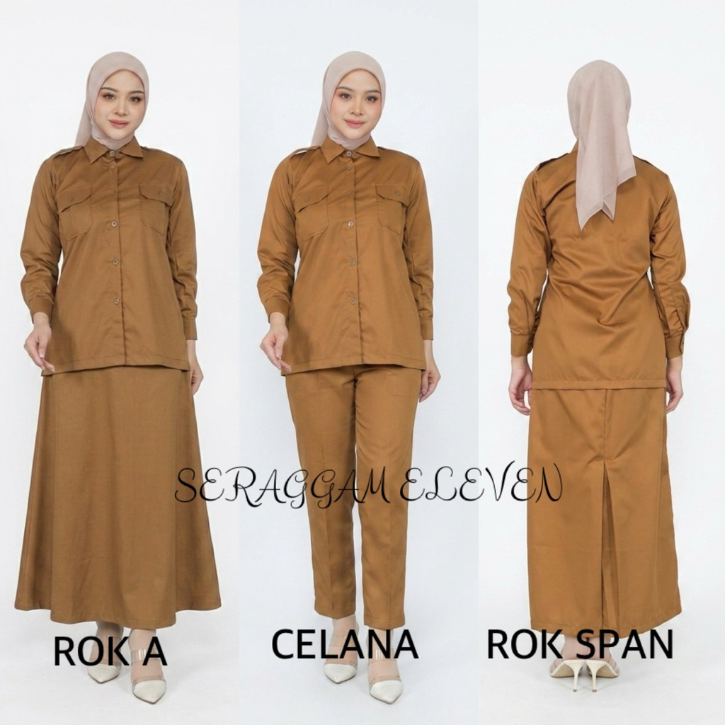 Baju Kemeja PEMDA Wanita PNS Terbaru Model Stelan Saku Dada Rok A/Rok Span/Celana