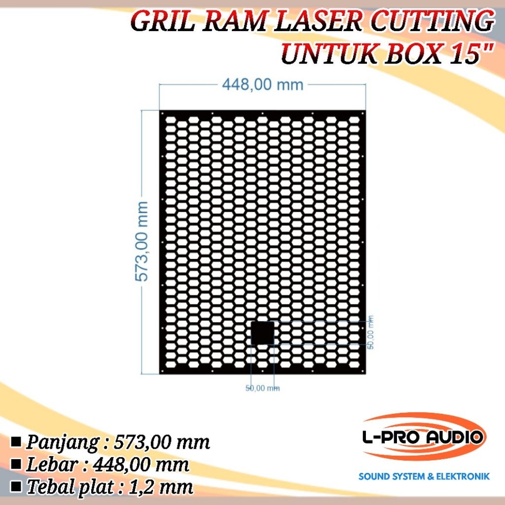 Ram gril box speaker 15in subwofer laser cutting plat 1,2mm