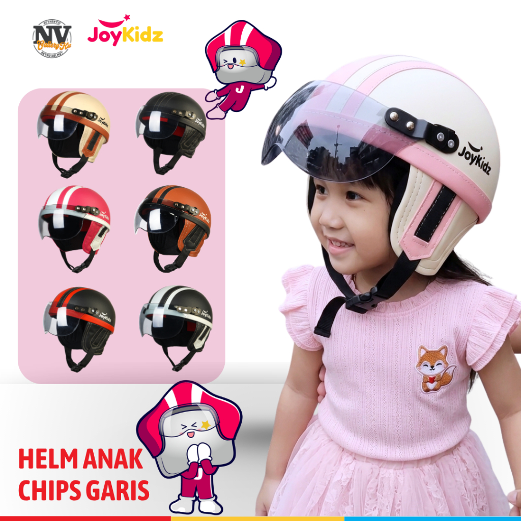 Helm Anak Chips Retro Hitam Polos Kulit Premium  Usia 1 2 3 4 Tahun Estetik Keren Kaca Riben