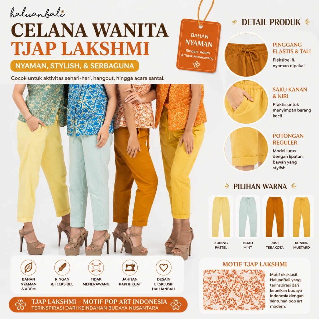 Celana Wanita Batik Modern Panjang – Casual Etnik Premium Nyaman HaluanBali Tjap Lakshmi