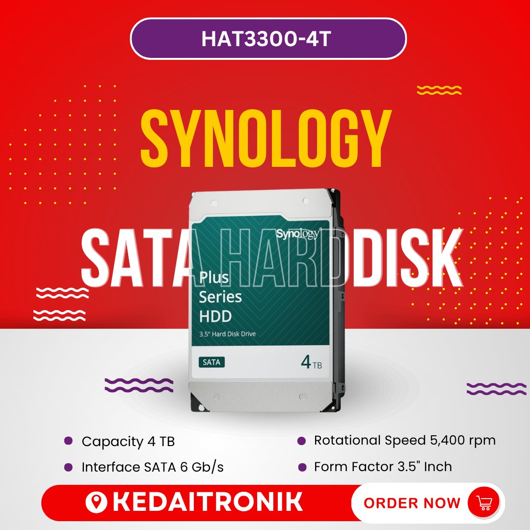 Synology HDD Plus Series HAT3300-4T 4TB 3.5" SATA Harddisk Garansi Resmi