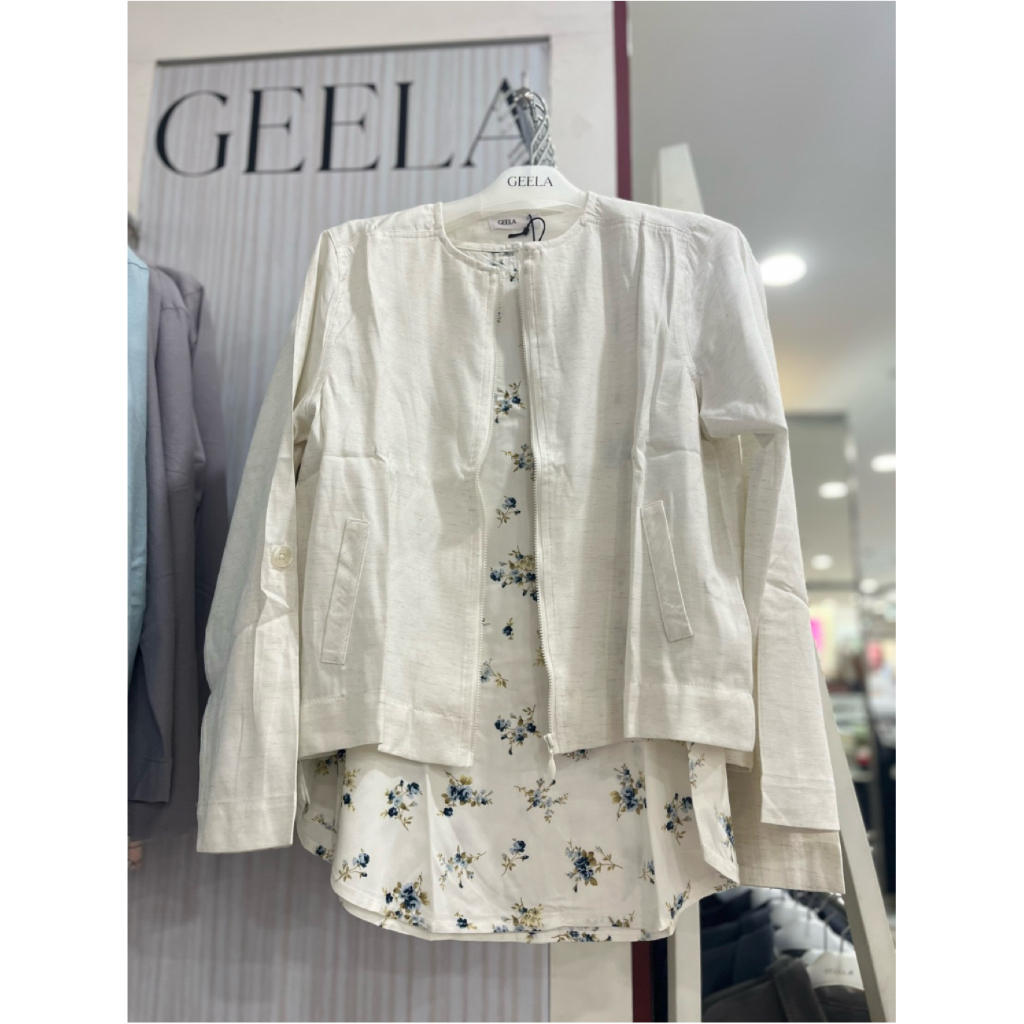 Geela Set Outer Blazer Wanita + Blouse Motif Bunga | Outer Casual Elegan | Size S-XXL | Warna Cream