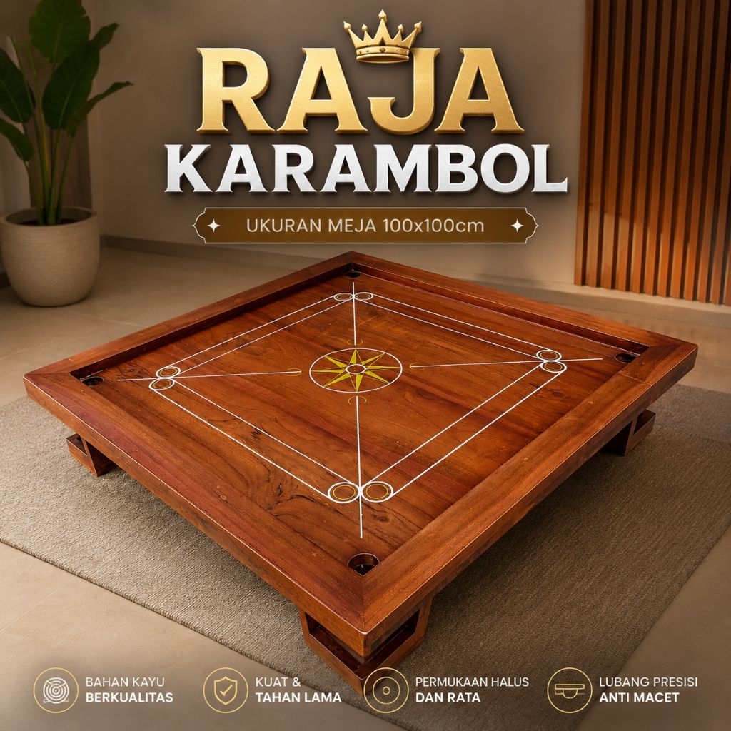 Meja Karambol (100x100cm) Full Kayu jati 100% Free Biji Karambol Dan Bubuk Kristal