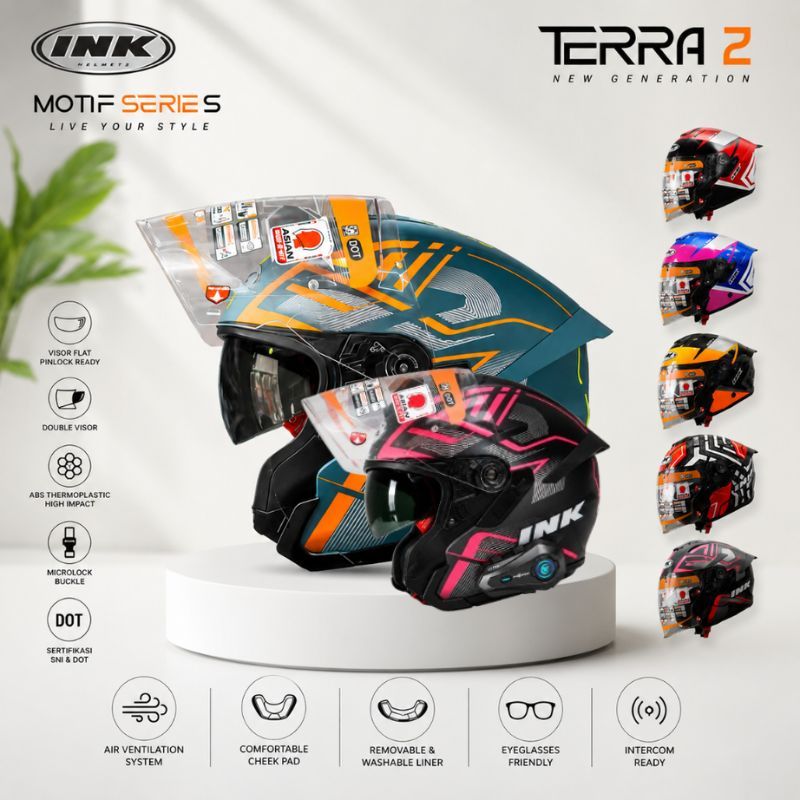 INK TERRA 2 MOTIF DOUBLE VISOR FREE SPOILER 3D - Helm ink terra2 Motif SNI Original
