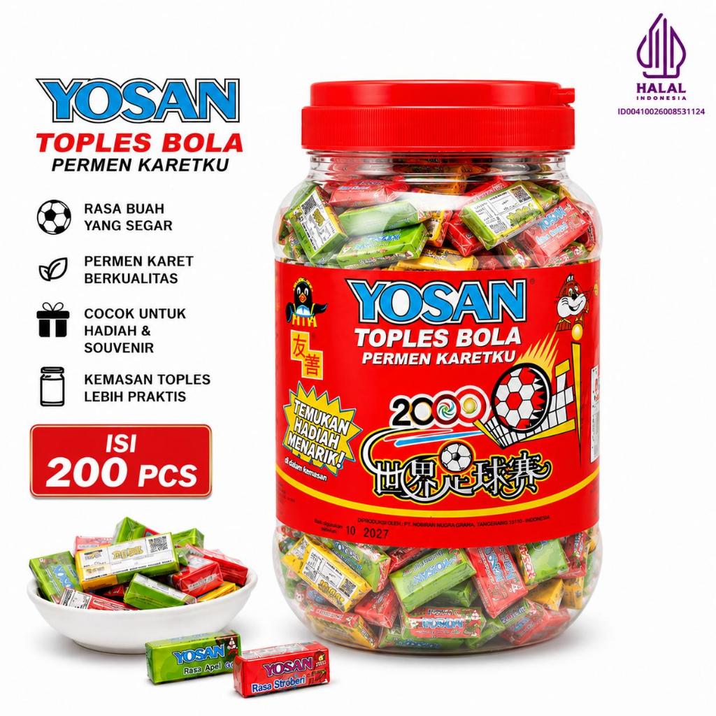 YOSAN PERMEN KARET TOPLES BOLA RASA BUAH ISI 200 PCS