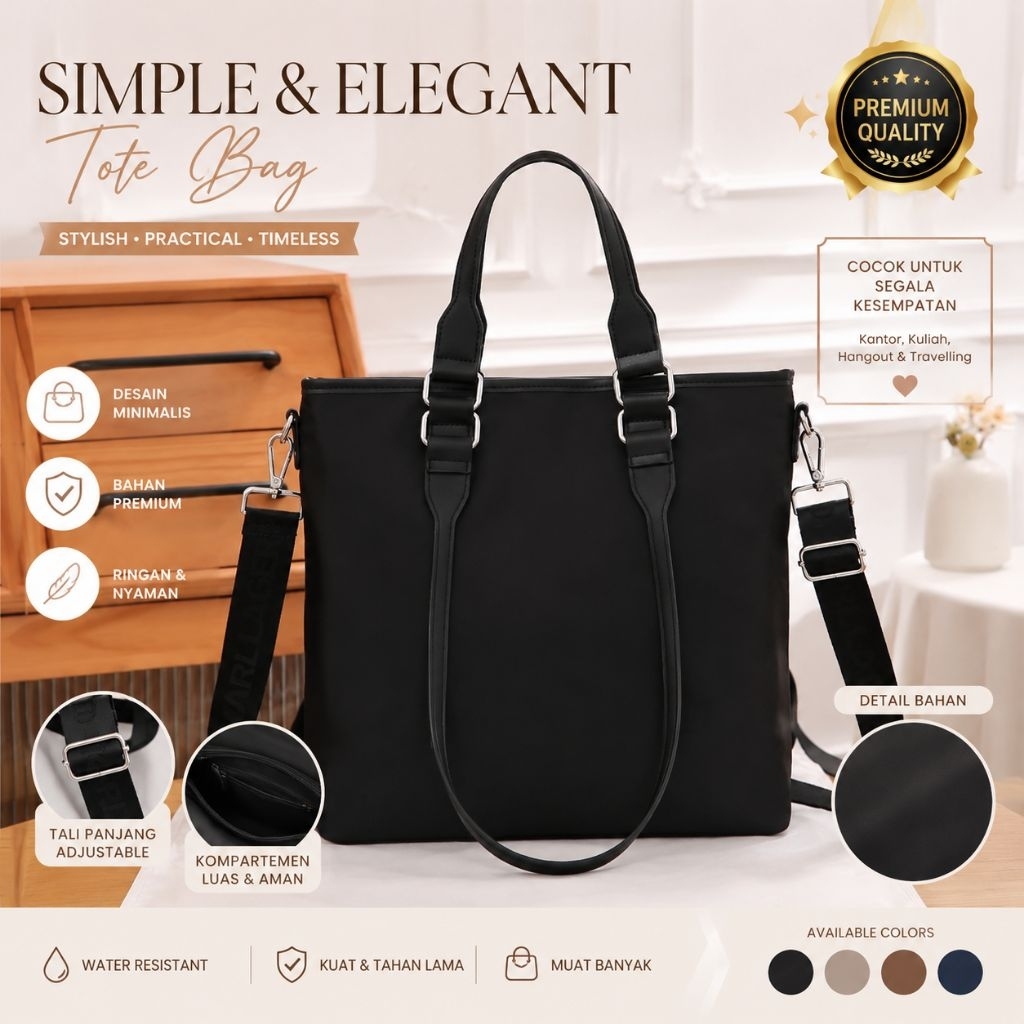 Tas Tote Wanita Premium Polos Multifungsi | Shoulder Bag Handbag Elegan | Tas Kerja Kuliah Daily Bag