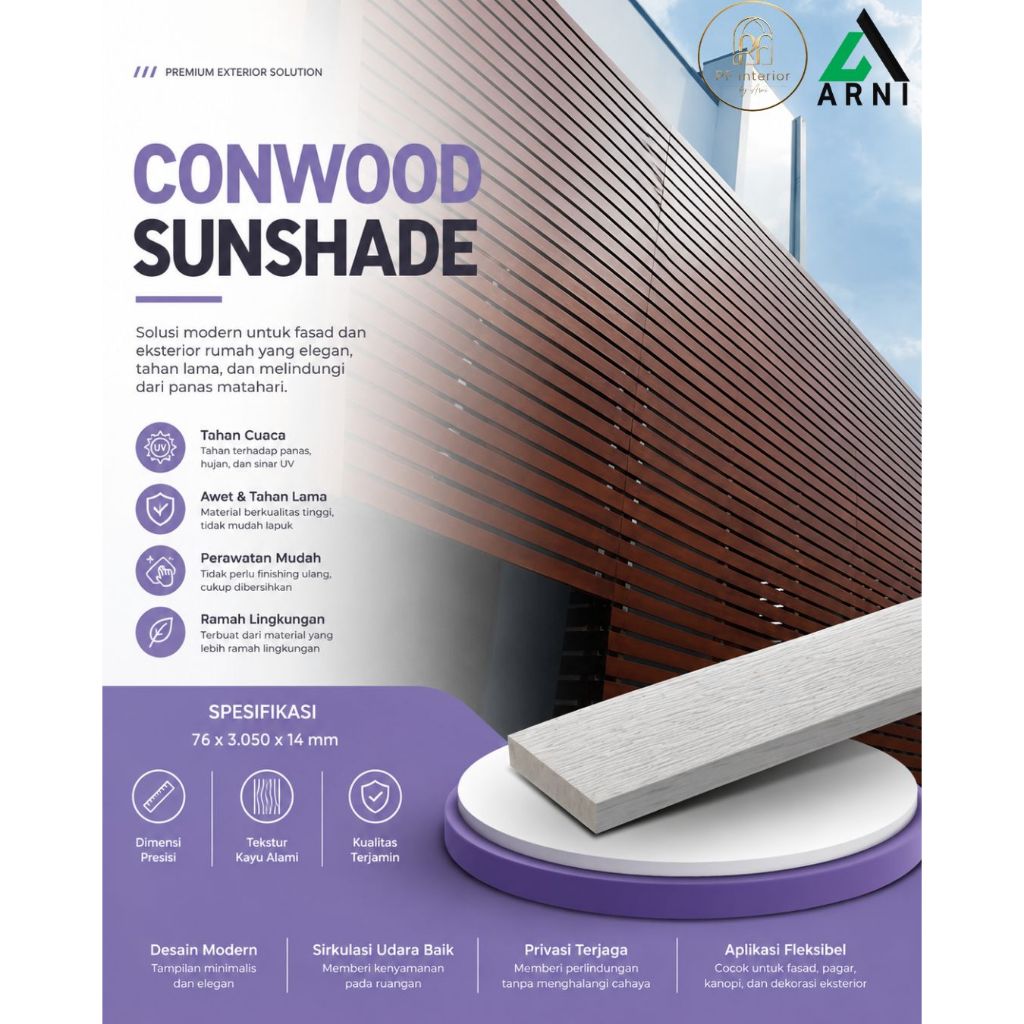Conwood Sunshade Fiber Cement 76 x 3.050 x 14 mm | Sunshade Eksterior | Kisi-Kisi Fasad | Premium Ex