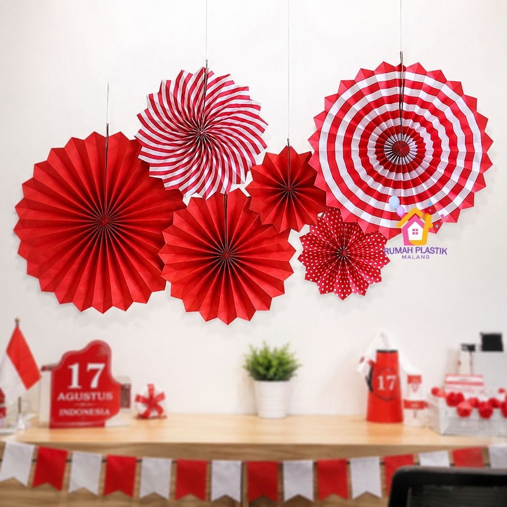 1set isi 6 PAPERFAN KIPAS KERTAS MERAH PUTIH hiasan gantung tempel hut ri dekorasi 17 agustus paper 