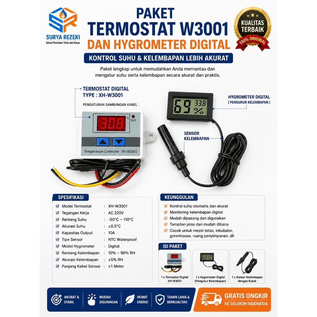 Paket Termostat Digital XH Dan Termometer Higrometer Digital mesin tetas telur full otomatis / penet