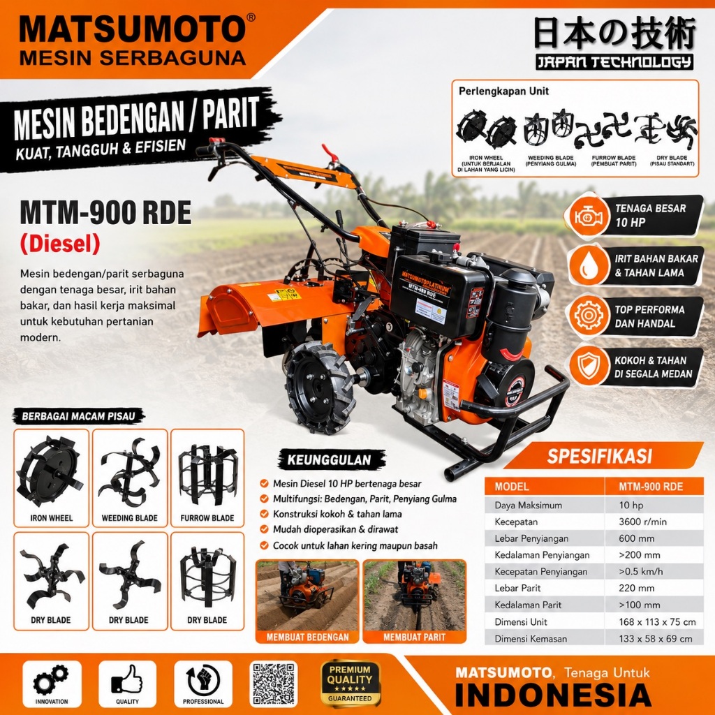 Cultivator Mini Traktor Matsumoto MTM900RD / MTM900RDE