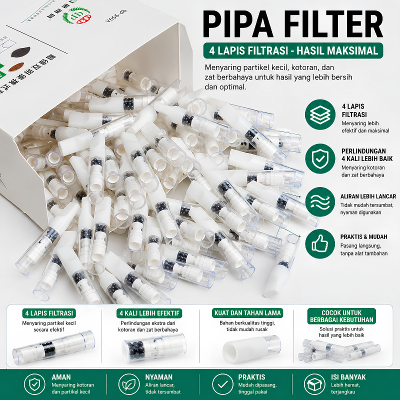 Pipa Filter Asap Tar 100 PCS Pipa Penyaring Asap Pipa Rorok Sekali Pakai Disposable Filter Universal