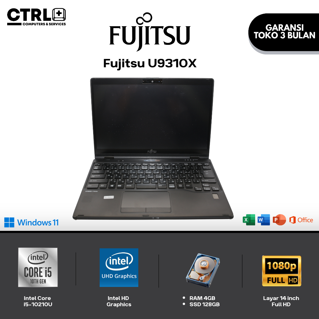 Fujitsu U9310X 2 in 1 Touchscreen 360 pen intel i5 gen 10 ram 4/128gb