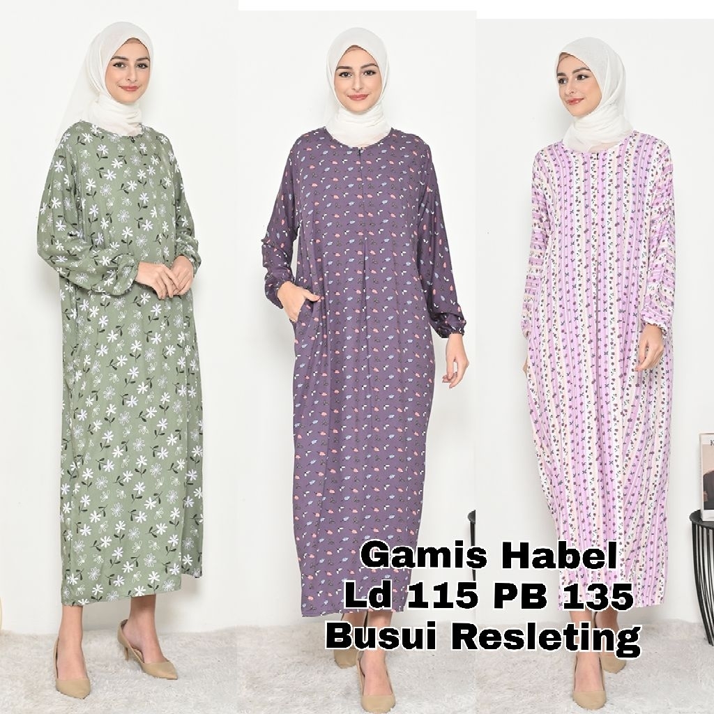 Daster Gamis Muslimah Habel Bahan Rayon Busui Lengan Panjang