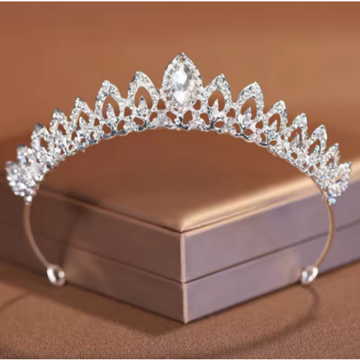 Mahkota Pengantin Wanita Elegan - Perak, Campuran Logam, Zircon - Silver Tiara Fuji