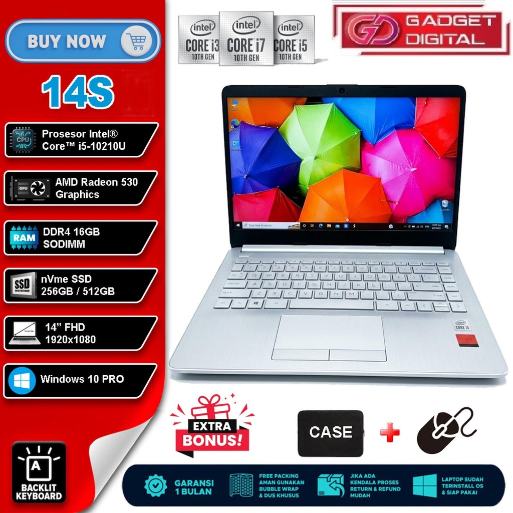 Laptop HP 14S Core i5-10210U Radeon | 16GB / 512GB | 14" FHD Backlit