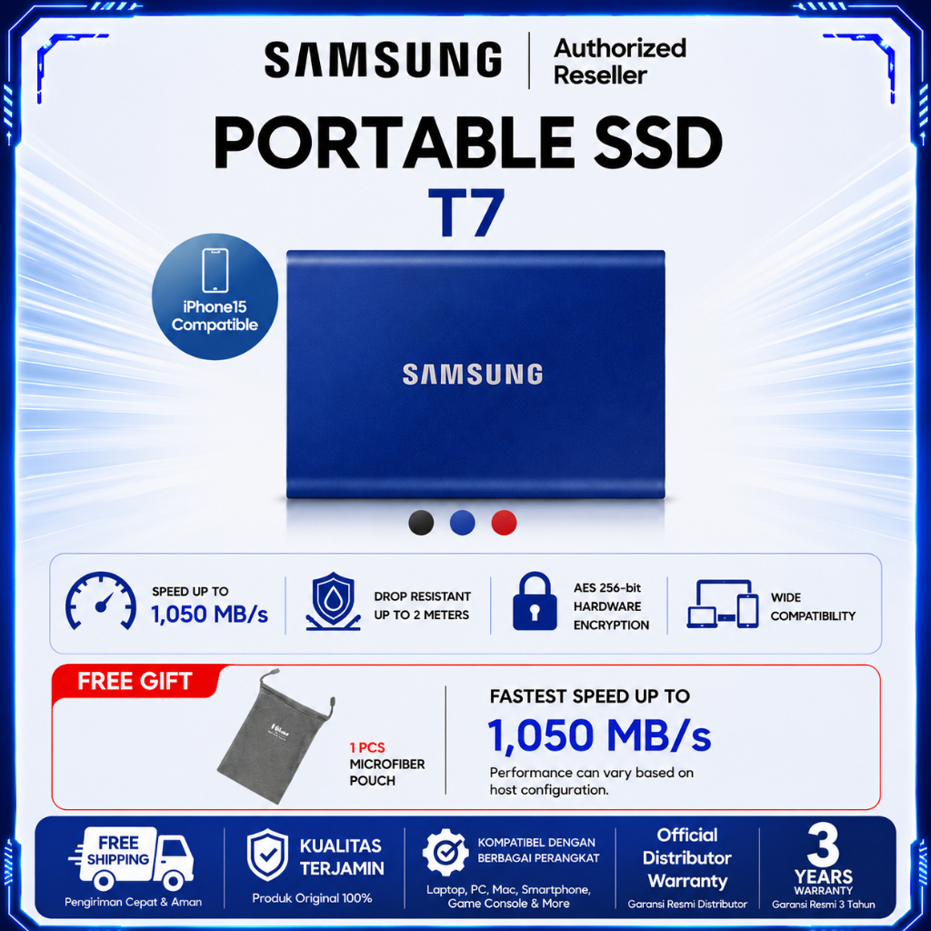 SSD Samsung T7 Portable SSD 1TB SSD External Eksternal WD SANDISK - Garansi 3 Tahun