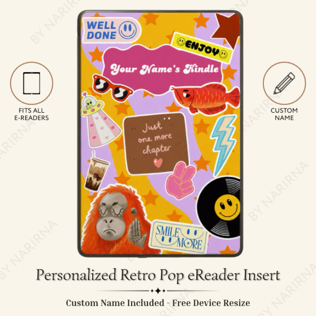 Kindle Insert Custom Retro Pop | E-Reader Insert Kobo Onyx Boox