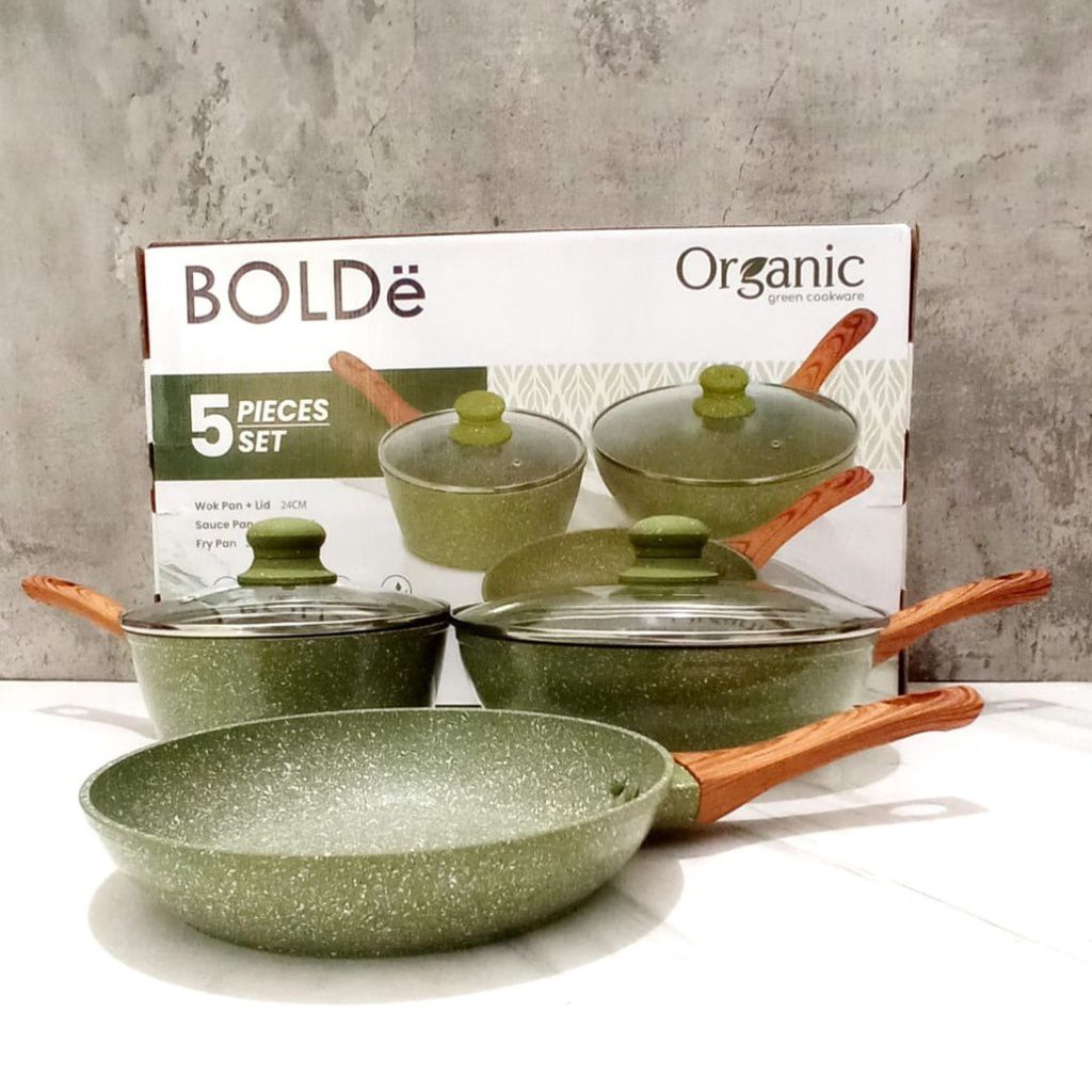 PANCI SET BOLDe ORGANIC GREEN PAN SET 5 PCS BOLDe GRANIT