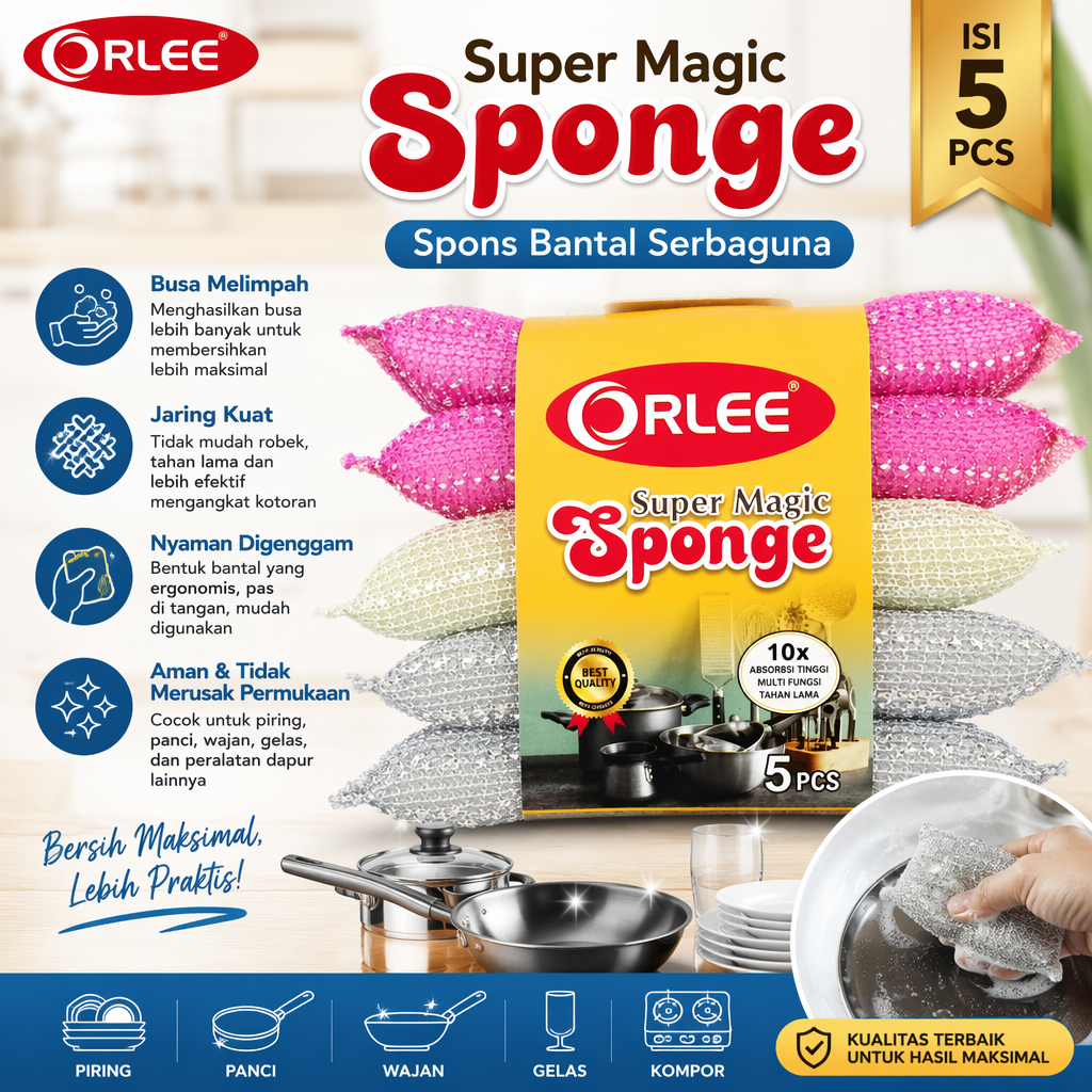 Super Magic Sponge Spons Bantal Busa Cuci Piring Panci Sabut isi 5