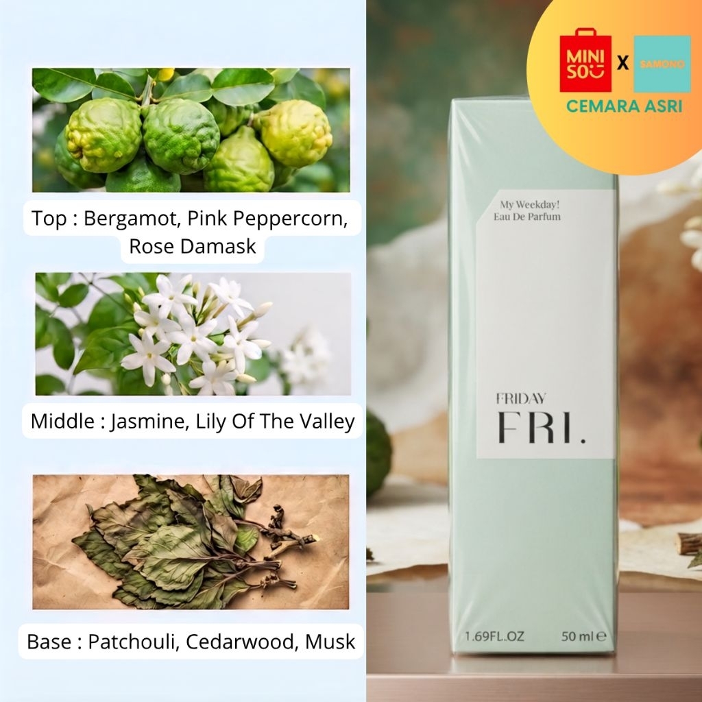 [MINISO Parfum] Wanita My Weekday! Eau De Parfum 50ml Original - Aroma Calm Soft Fresh Elegant Mewah