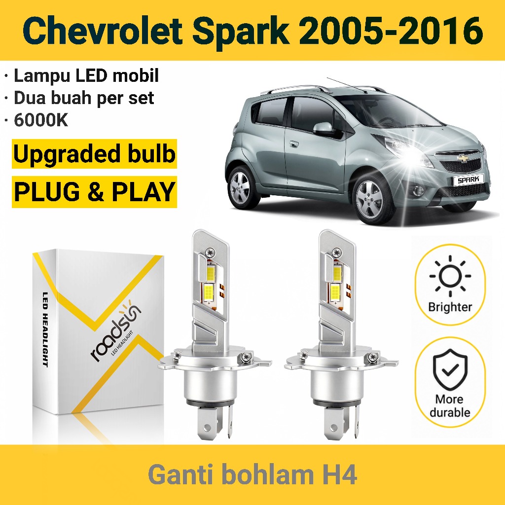 Cocok untuk Chevrolet Spark 2005-2016 Lampu depan LED H4 6000K balok tinggi dan balok rendah 2 buah