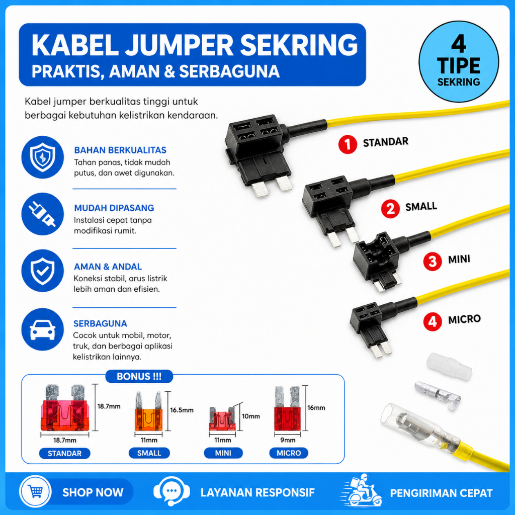 Fuse Sekring Kabel Jumper Tap Konektor Standar Small Mini Low Profile Micro 2 Holder Sikring Fuse