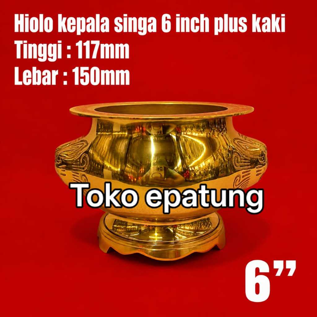 Hio Lo / hiolo/ hiulo/ hiu lo - kuningan - kepala singa - 6 inch - kaki