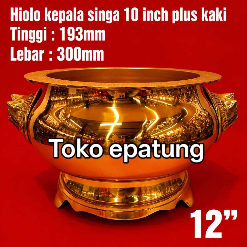 Hio Lo / hiolo/ hiulo/ hiu lo - kuningan - kepala singa - 12 inch - kaki