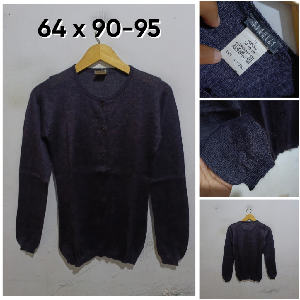 Cardigan Claudie Pierlot Dark Navy O Neck Size M Wanita Knit H159