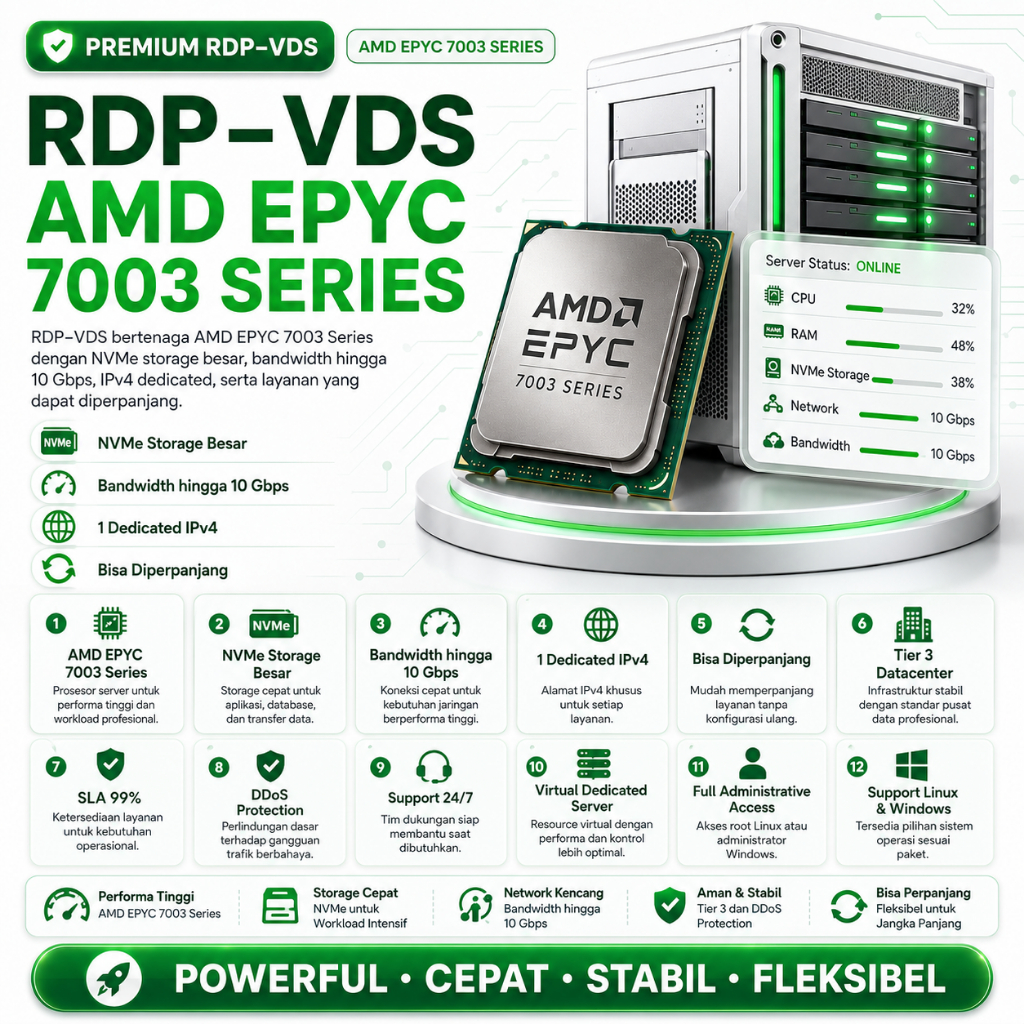 RDP VDS DEDICATED AMD EPYC 7532/7551P BISA PERPANJANG - KVM/XEN VPS