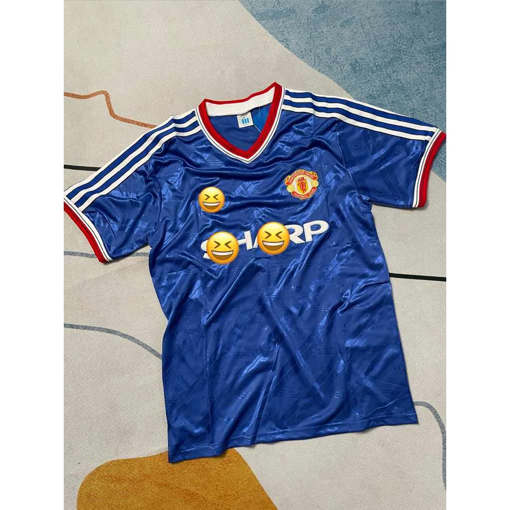 RETRO MU MANCHESTER UNITED AWAYIY 1986-1988 BIRU JERSEY PREMIUM QUALITY