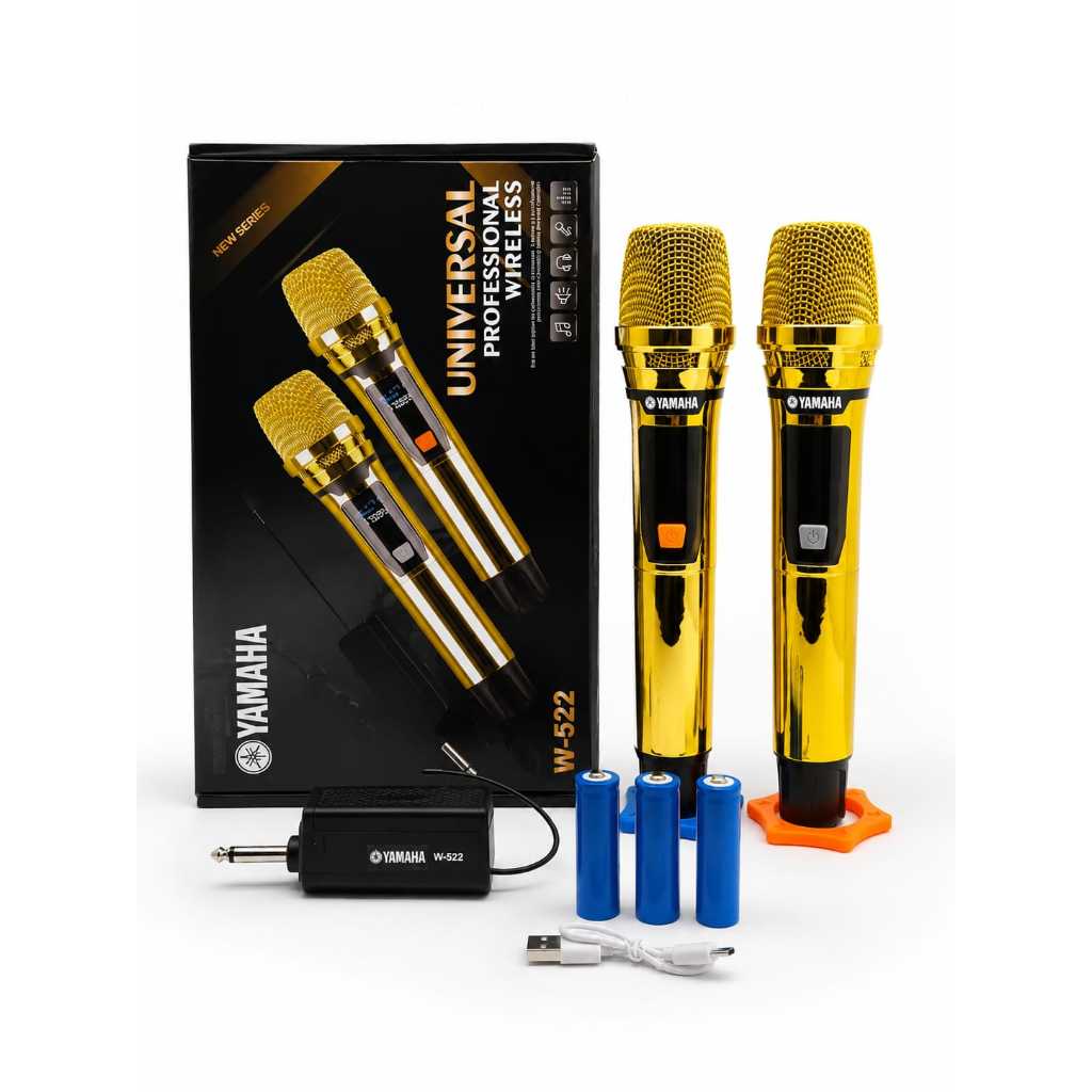 YAMAHA MIC WIRELESS PREMIUM W-522 GOLD CHROME , MIKROFON KARAOKE TANPA KABEL W 522 UHF