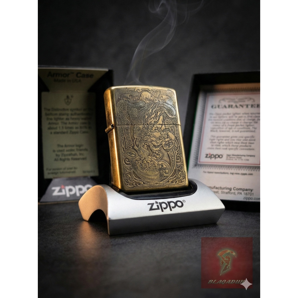 Zippo Armor Dragon Qhilin 5 Side ARMOR SERIES  Special Original With Seal Orange