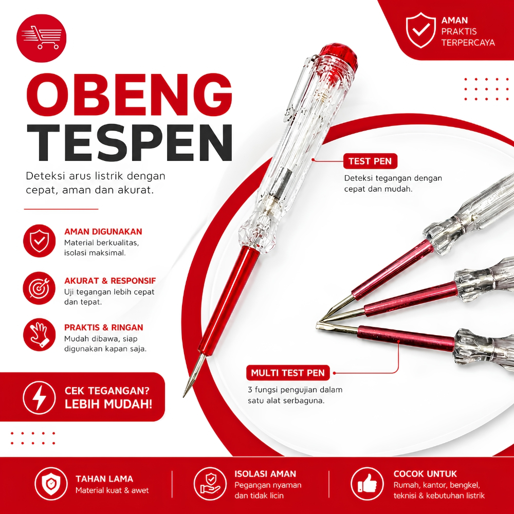 Tester Tegangan Listrik Obeng Tespen gantung Chrome Serbaguna Berkualitas Tespen Elektrik Fleksibel