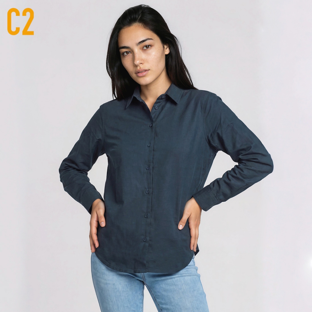 C2 Felavi Navy Kemeja Casual Wanita