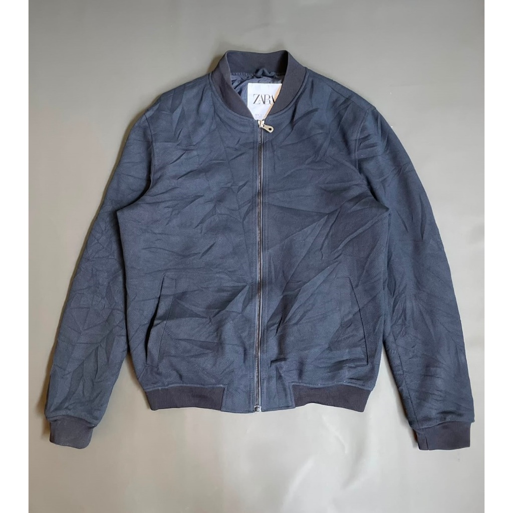 ZARA Bomber Suede Jacket BNWT Luar Suede Dalam Bomber Navy L Slim Fit