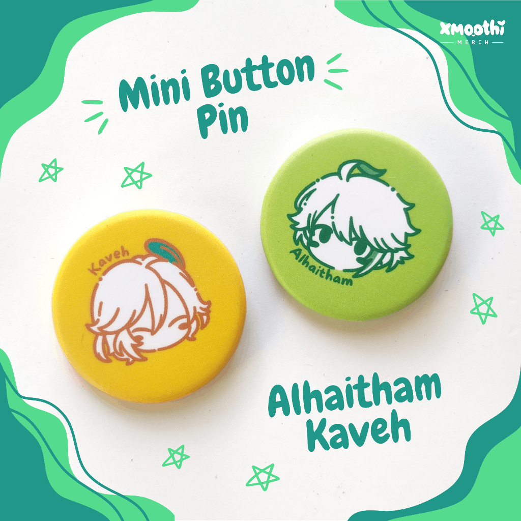 ALHAITHAM KAVEH MINI BUTTON PIN - GENSHIN - ANIME MERCHANDISE - Pin Bros Couple - Genshin Impact